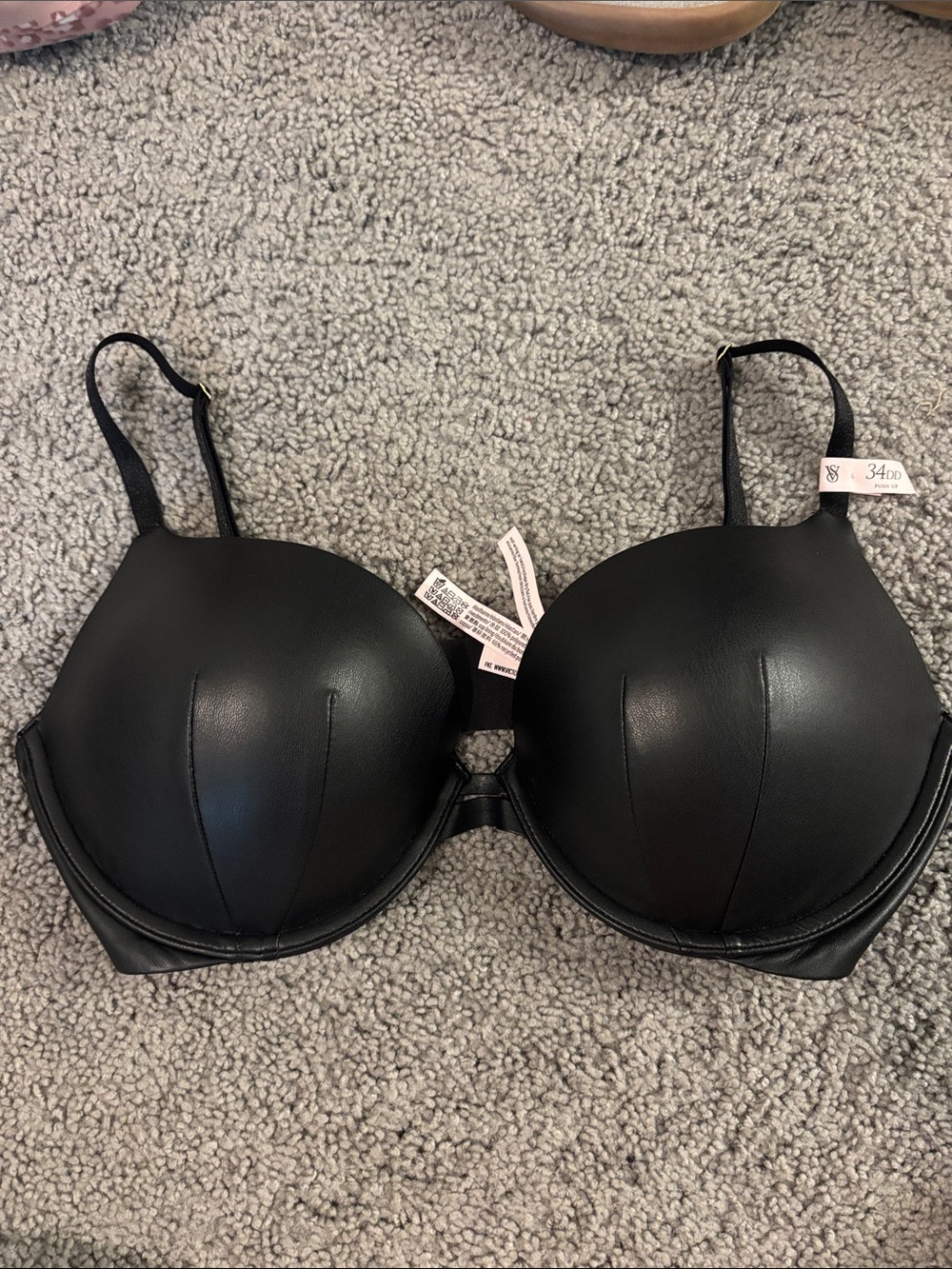 Victoria's Secret very sexy Black Faux leather Padded Underwire push up Bra